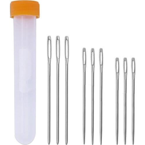 9Pcs Big Eye Stainless Steel Knitting Needle Cross Stitch Embroidery Tool Hand Long Sewing Needle with Bottle Sewing Accessories