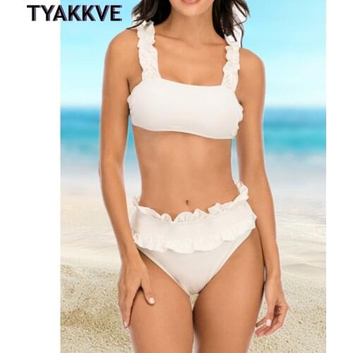 White Brazilian Bikini Set Women Thong Swimwear Sexy Summer Bathing Suit Ruffle High Waist Swimming Suit Bather Biquini Maillot