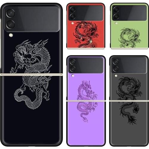 Phone Case For Samsung Galaxy Z Flip 3 5G Black Hard Cover ZFlip 3 Luxury Shockproof Bumper Cases Fundas Dragon God Pattern Capa