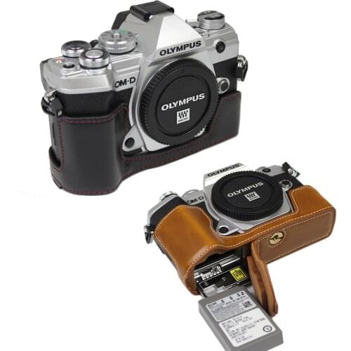 PU Leather Case Camera Bag For Olympus OMD E-M5 Mark III EM5III EM53 protective shell holder cover With Battery Opening