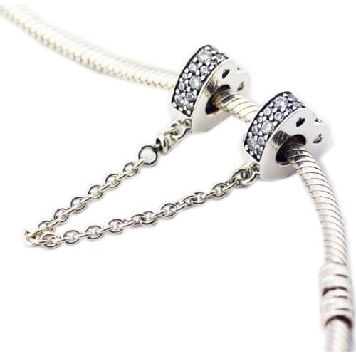 CKK Silver 925 Jewelry Fits Pandora Bracelets Sparkling Arcs of Love Safety Chain Original Sterling Silver Beads