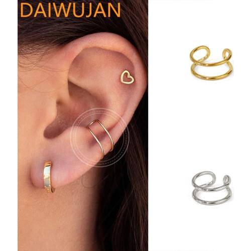 DAIWUJAN Sipmle 925 Sterling Silver Ear Cuff For Women Men 1pc Double Layers Clip On Earrings Cartilage Without Piercing Jewelry