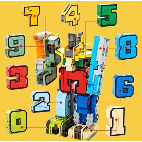 Besegad Kids Assembled 26 Letter A-Z Alphabet Deformation Robot Warrior 0 to 9 Numbers Transformation Robot Building Block Toy