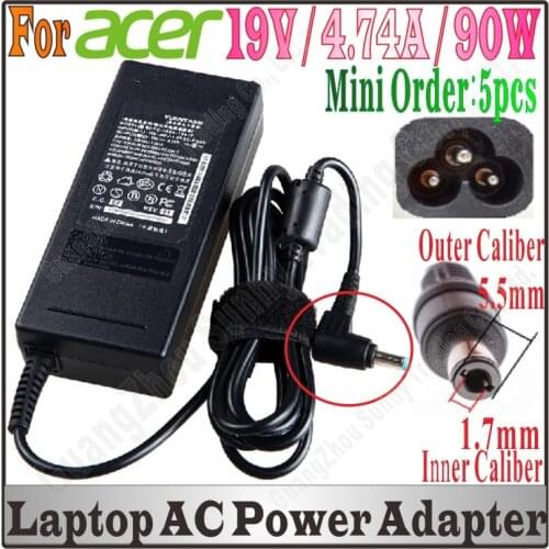 DHL Shipping, 50pcs 19V 4.74A 90W 5.5*1.7mm AC Adapter Laptop Charger For acer aspire 3020 5020 TravelMate 8200 High Quality