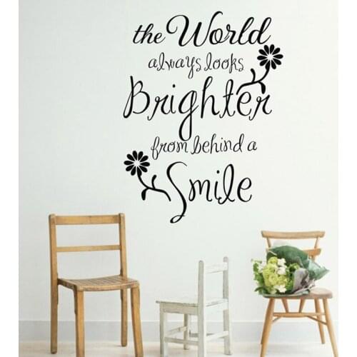 Ebay hot - the world always looks brighten from smile romantic vinyl wall quote decal stickers home decor free shipping