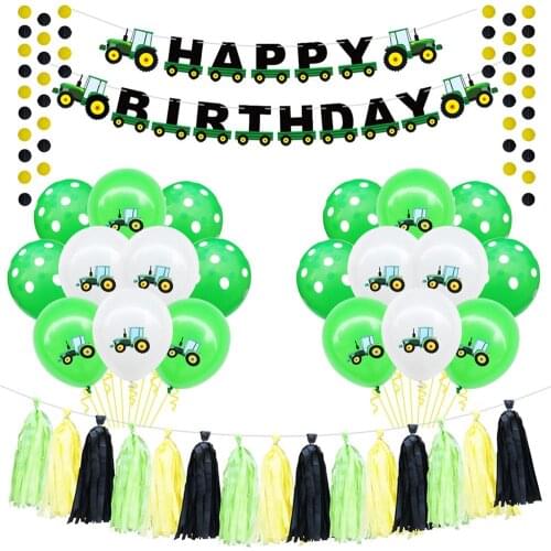 Farm Theme Felt Happy Birthday Banner Balloons Tractor Construction Vehicle Birthday Party Decoration Kids Boy Favors