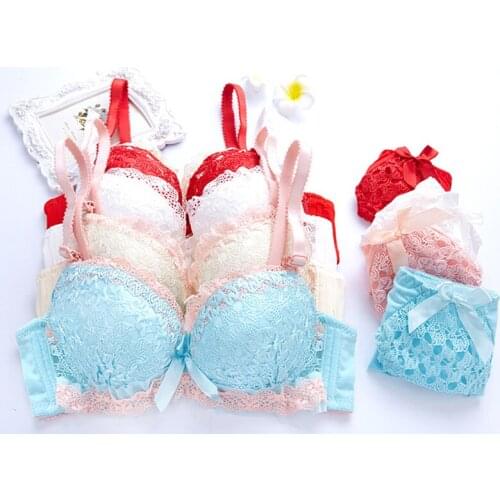 Fashion Lace Bra Bralette Bow Sexy Thin Deep V-neck Bras Underwear Push Up Underwear Hot-selling Vintage Patchwork Color Bra Set