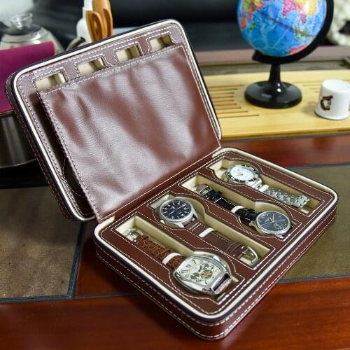 Brown Leather Watch Box Display Case Organizer 8 Slots Jewelry Storage Box Watch organizer Watch holder Box watch New