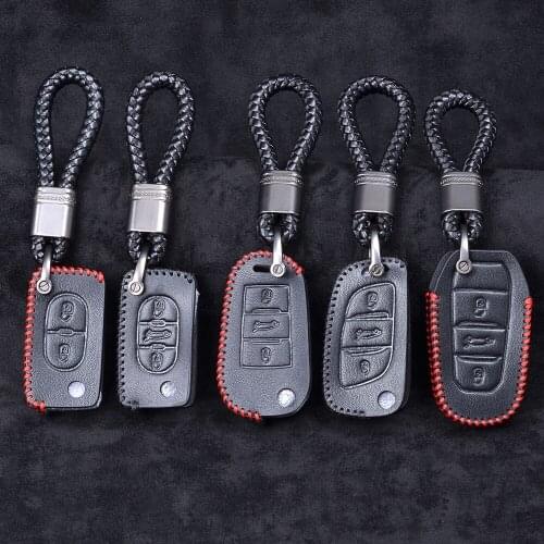 Leather Car Key Case Full Cover For Citroen CACTUS C2 C3 C8 C4L C6 C3-XR DS3 DS4 DS5 DS6 Peugeot 308 408 508 3008 4008 5008 301