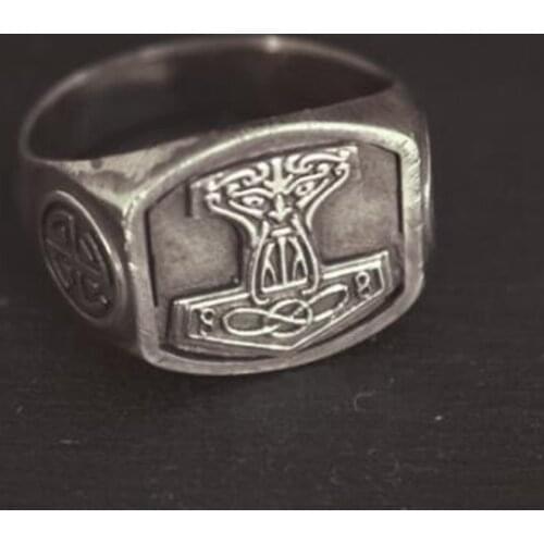 Nordic Thor Hammer Signet Rings Men Viking Pagan Mjolnir Protection Ring Jewelry