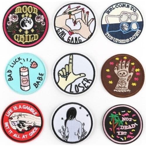20pcs/lot Round Embroidery Patches Beauty Flower Strange Thing Backpack Clothing Decoration Diy Iron Heat Transfer Applique