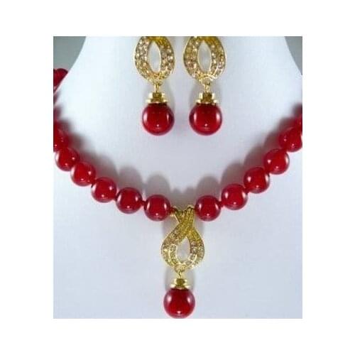 Fashion Jewelry red jadenecklaceearring sets Free shipping