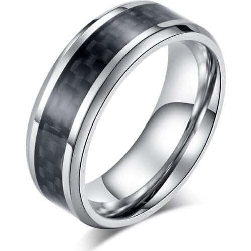 Fashion Stainless Steel Carbon Fiber Ring for Men Black Silver Color Male Jewelry Accessories