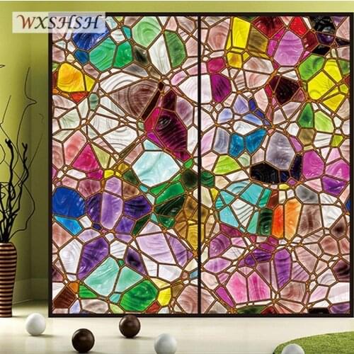 Custom No Glue Static Cling Window Glass Film With European Color Retro Church Painting Art/Geometric Patterns