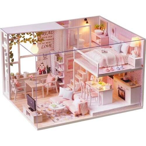 DIY Dollhouse Kit Wooden Doll Houses Miniature Dollhouse Furniture Kit Toys for Children Birthday Gift Minature Dollhouse Kit