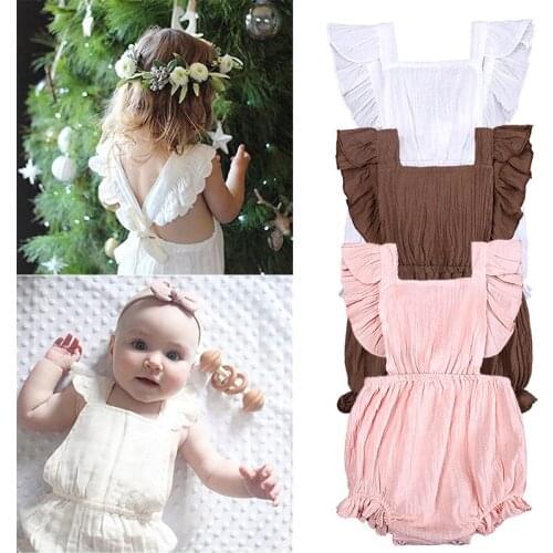 Newborn Baby girls clothes kids Ruffles Sleeve solid backless Romper Baby cute 3 colors Outfits Clothes MBR260