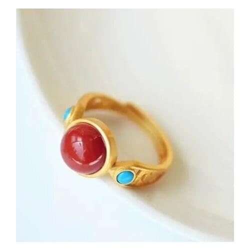 Designers original innovative natural chalcedony ancient method frosted opening adjustable ring elegant luxury ladies jewelry