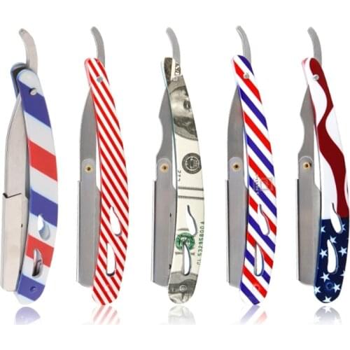 Barber Manual Folding Beard Razor Stripes US Flag Dollar Print Shaving Tools