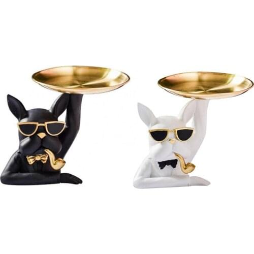 Key Holding Tray Bulldog Shape Delicate Design Multi-Purpose Resin Durable Animal Snack Fruit Tray Home Decoration