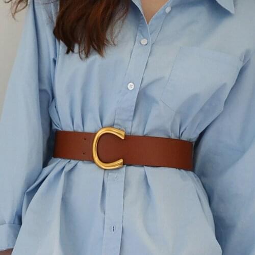 New Pu Leather Wide Belt For Women High Quality Metal Pin Buckle Waist Strap Female Coat Dress Sweater Decorative Waistband