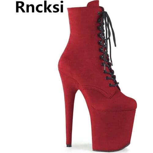 Rncksi Lace Up Women Close Toe 20cm High Heels Lady Party Boots High Heels Boots Pole Dancing Sexy High Ankle Boots Shoes