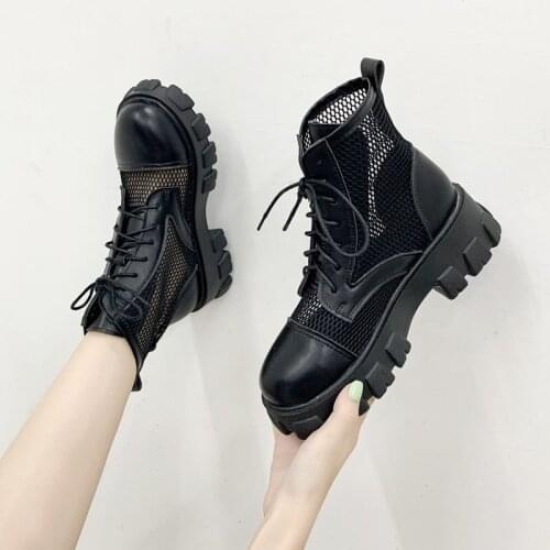 Comemore Women Boots Black Mesh Boots 2021 New Punk Gothic Womens Ankle Shoes Platform Shoes Women Summer Cool Boots Ladies 40