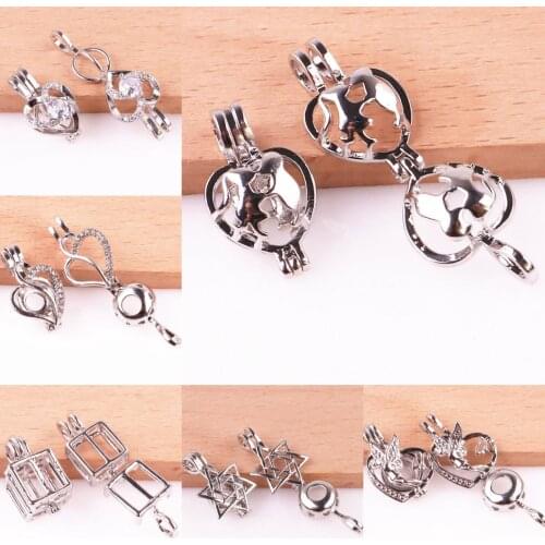 10 Pcs/lot Vintage Heart Shaped Flower Fairy Pentagram Pendant Pearl Cage Locket Finding Aromatherapy Lovers Gift Jewelry