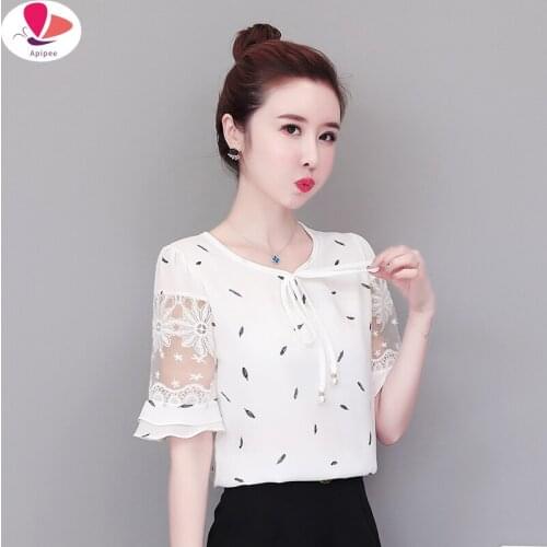 Floral Chiffon Shirts Women Summer 2021 Korean Womens Wear Plus Size Western Style Short Sleeve Belly Cover T Shirt Blouses
