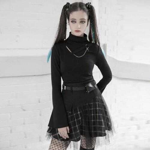 PUNKRAVE Womens Punk Mesh Stitched Plaid High-waisted Skirts Street Style Cool Short Fluffy Skirt
