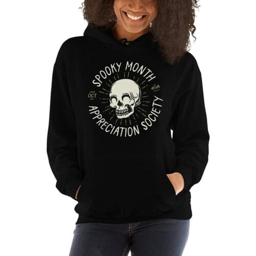Women Halloween Hoodies Spooky Month Appreciation Soceity Pullover Funny Skull Sweatshirt Unisex Gothic Hoodies Hipster Tops