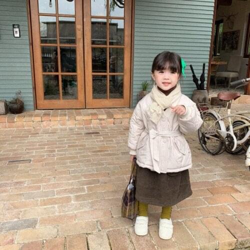 2020 Winter Girls' Korean-Style Cotton-Padded Jacket Childrens Slim Fit Cinched Cotton-Padded Coat Children Belt Cotton-Padded