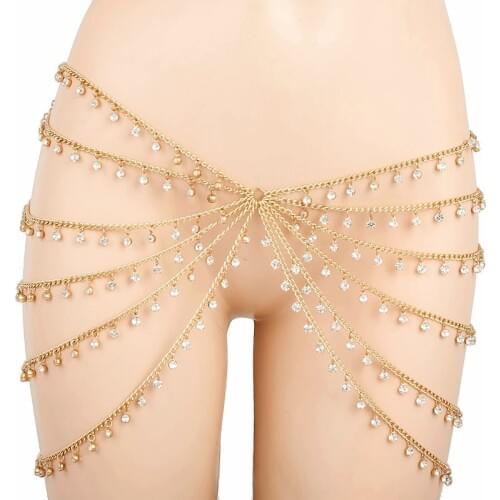 Gold Rhinestone Belly Waist Chain for Women Sexy Bikini Beach Body Jewelry Handmade New Sparkly Body Jewelry