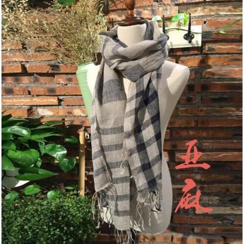 100% Linen Black Plaid Tassel Woman Scarf Hijab Foulard Shawls Scarves Women For Spring and Autumn