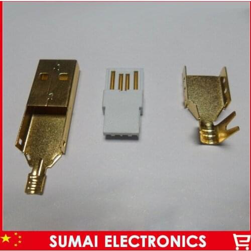 20pcs/lot 3u high quality gold plating DIY USB 2.0 A type male plug connector wire bonding
