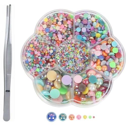 3245pcs Mixed Haft Round Pearl Flatback Beads for Jewelry Making Needlework DIY Nail Craft Scrapbook Stainless Steel Tweezers