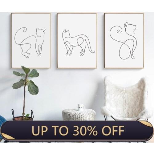 Minimalism Abstract Line Curve Cat Animal Canvas Painting Poster Picture Wall Living Room Bedroom Home Decoration Mural