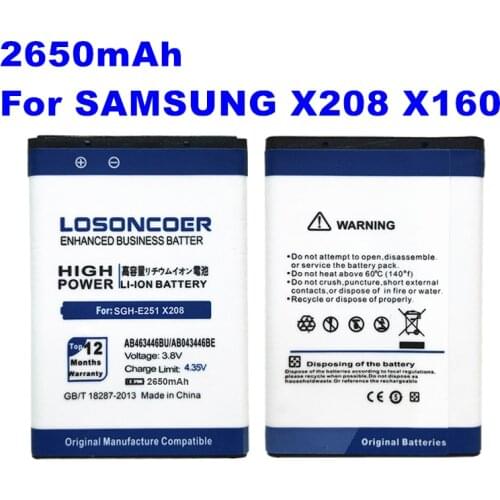 LOSONCOER 2650mAh AB463446BU Battery For Samsung C3300K X208 X160 B309 X969 GT-C3520 E1228 GT-E2530 E339 GT-E2330 C5212 B189