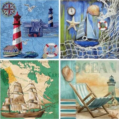 5d DIY Beach Sand Starfish Lighthouse Diamond Painting Full Drill Embroidery Cross Stitch Needlework Mosaic Home Decor Gift