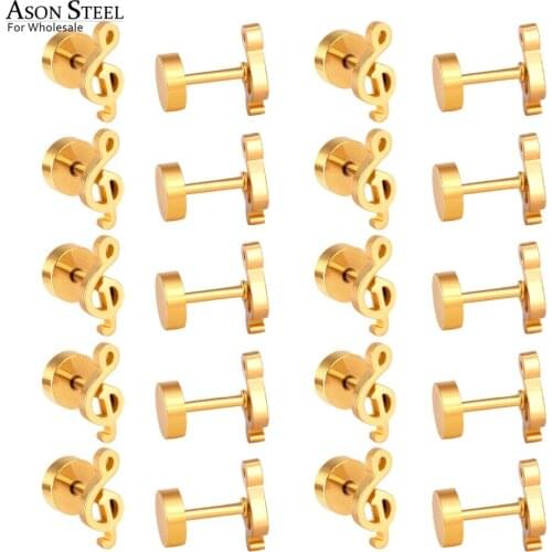ASONSTEEL Gold Music Note Stud Earrings Birthday Party Jewelry Gift for Women Gold Stainless Steel Earrings