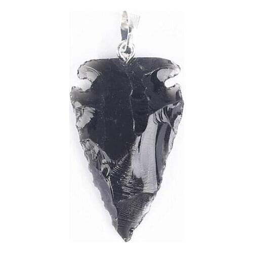 Free shipping Natural obsidian crystal pendant transport exorcism pendant necklace with female arrowhead pendant