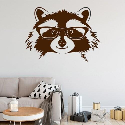 Raccoon Decal Forest Animal Vinyl Wall Sticker Head Wear Glasses Kids Room Decoration Removable Home Decor Cute Funny Mural O217