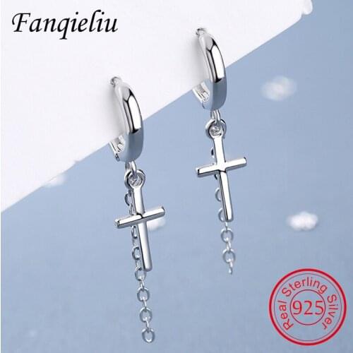 Fanqieliu Real 925 Sterling Silver Drop Earrings For Women Long Link Chain Dross Dangler Jewelry Girl FQL21288