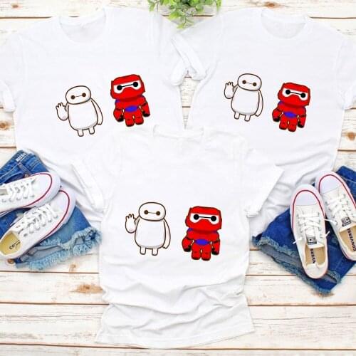 Disney Big Hero 6 T-shirts Women Cute Baymax Childrens Clothing Summer Dad and Son Matching Clothes Family Look Mom Daughter