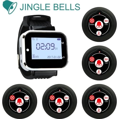 JINGLE BELLS 1 Watch Receiver 10 Call Button Wireless Waiter Calling System For Restaurant Service Pager System Hotel Call Bell