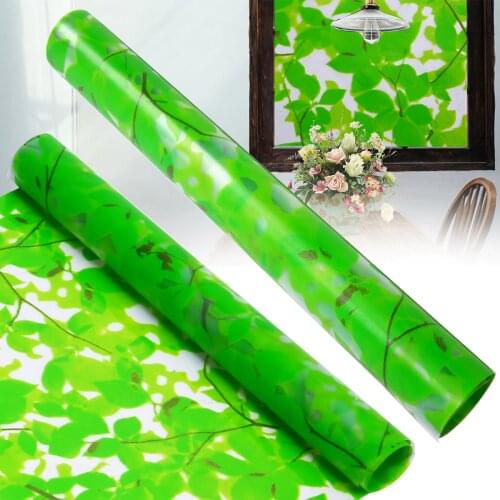 45*200cm Adhesive Green Leaves Window Film Glass Frosted Wall Sticker Privacy Protection Decorative Decal For Home Bathroom