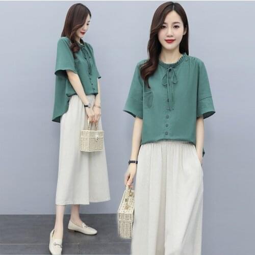 Cotton and linen suit womens summer 2021 fashion look thinner leisure age-reducing western style wide-leg skirt pants