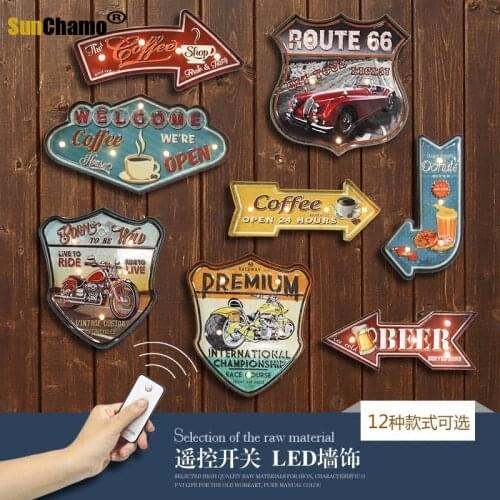 Loft Industrial Wind Wrought Iron Murals American Retro Led Lights Wall Decoration Restaurant Bar Wall Decorations Tin Painting