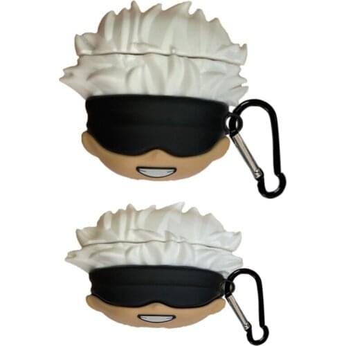 Anime Jujutsu Kaisen Gojou Satoru 3D Soft Silicone Protective Case Cover for Airpods 1/2/pro Changing Box with Carabiner