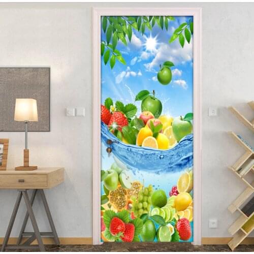 Fresh Fruit Modern 3D Living Room Kitchen Bedroom Door Sticker Mural PVC Self-adhesive Photo Mural Door Wallpaper Home Decor