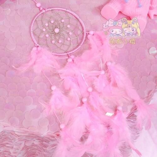 Wall Dreamcatcher Pink Handmade Feather Dream Catcher Braided Wind Chimes Art For Room Decoration Hanging Home Decor Poster